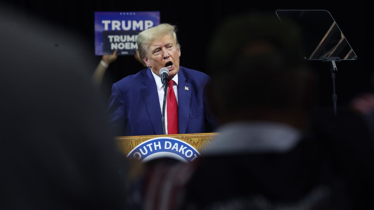 Former President Donald Trump speaks at a rally in Rapid City, South Dakota, on September 8, 2023.
