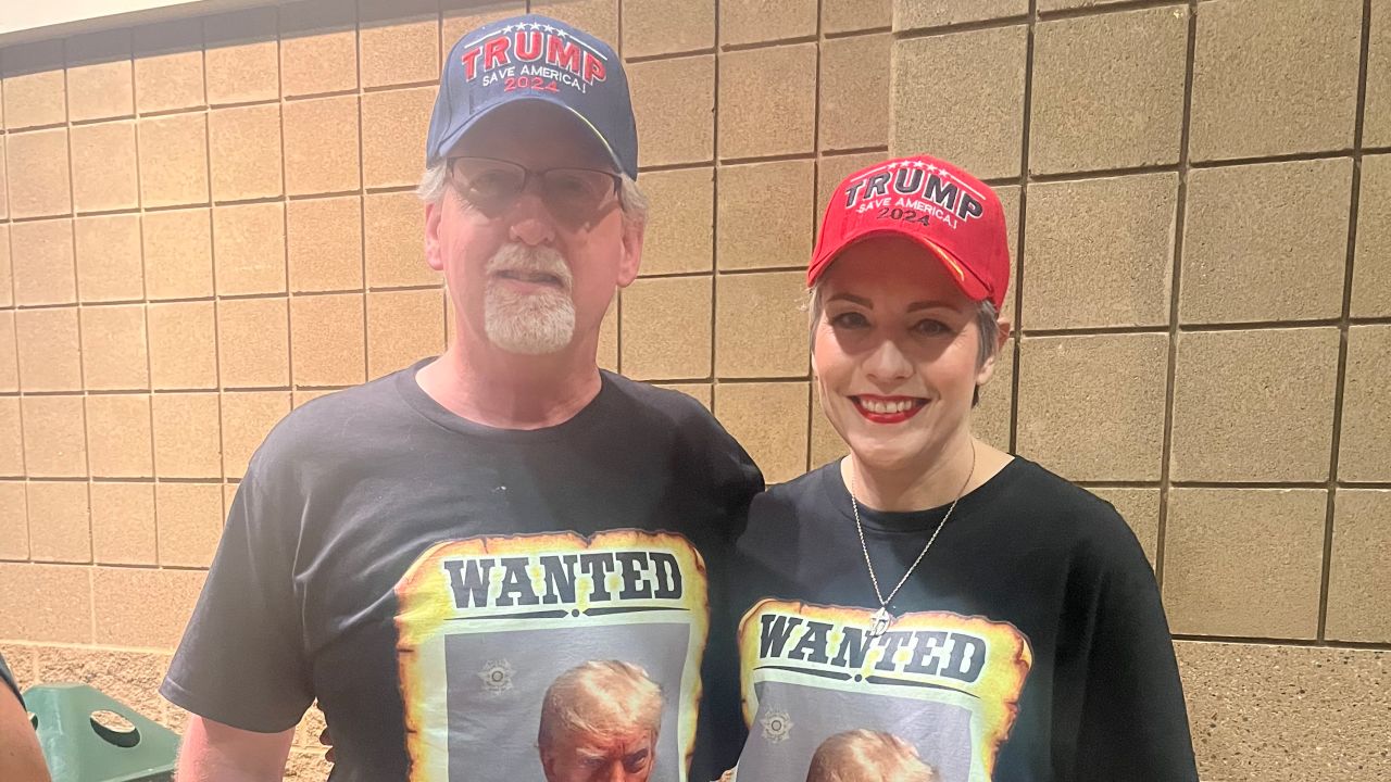 Trump supporter Amanda Hamak-Leon and her boyfriend are seen at his Rapid City, South Dakota, rally on September 8, 2023.