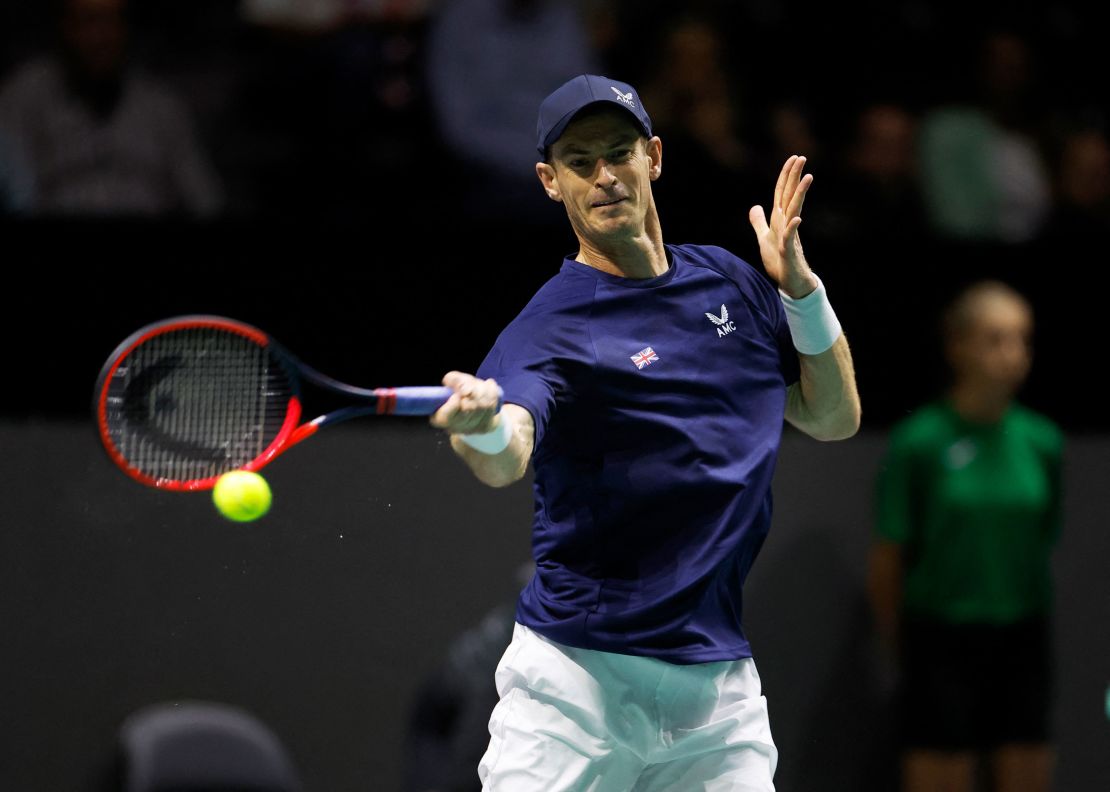 Tennis - Davis Cup - Finals - Britain v Switzerland - AO Arena, Manchester, Britain - September 15, 2023Britain's Andy Murray in action during his match against Switzerland's Leandro Riedi Action Images via Reuters/Jason Cairnduff