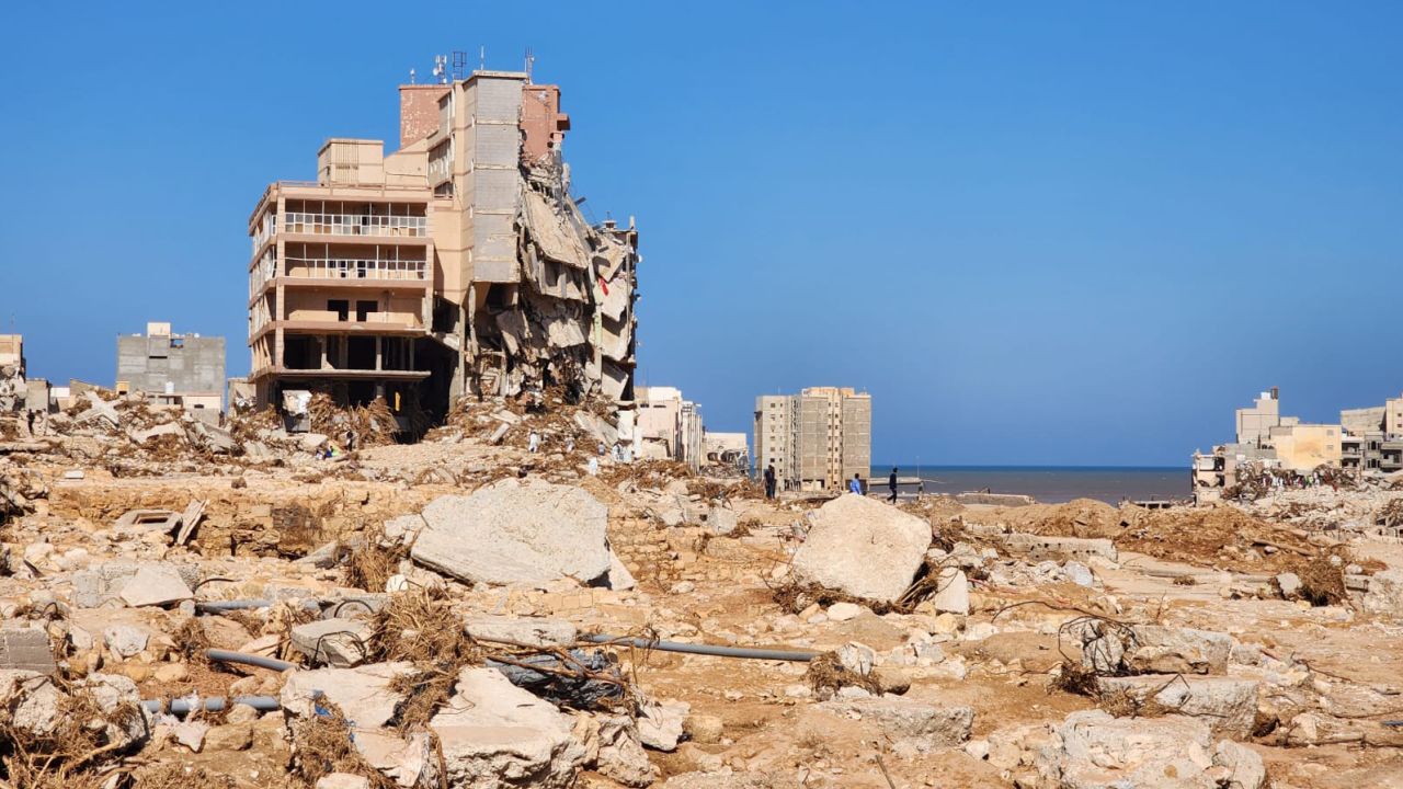 Destruction of entire neighborhoods in Derna.