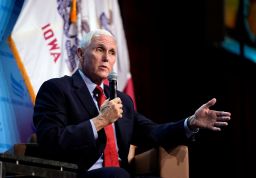 Republican presidential candidate and former Vice President Mike Pence speaks at the Iowa Faith and Freedom Coalition's fall banquet on September 16, 2023.