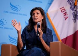 Republican presidential candidate and former UN Ambassador Nikki Haley speaks at the Iowa Faith and Freedom Coalition's fall banquet on September 16, 2023.