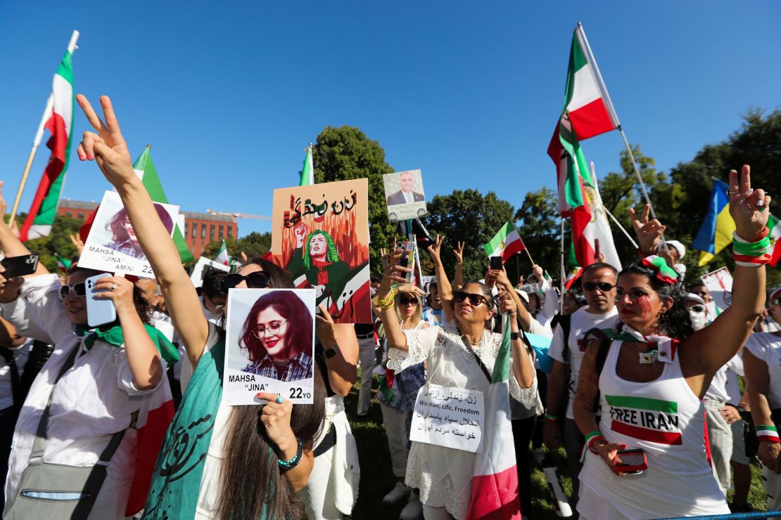 Iranians march outside the White House on Saturday.