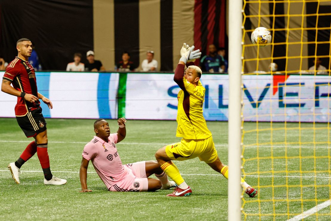 Sep 16, 2023; Atlanta, Georgia, USA; Inter Miami CF defender Kamal Miller (31) scores an own goal as goalkeeper Drake Callender (1) is unable to stop the ball against Atlanta United during the first half at Mercedes-Benz Stadium. Mandatory Credit: Geoff Burke-USA TODAY Sports