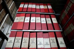 Folders containing documents on Pope Pius XII, who reigned from 1939-1958, are seen inside the Vatican archives ahead of the full opening of the secret archives to scholars on March 2, at the Vatican, February 27, 2020. 