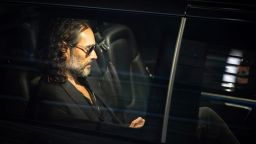 Russell Brand leaving the Troubabour Wembley Park theater in London on Saturday, September 16, the day Channel 4 broadcast a documentary in which four women accused the comedian of sexual assault.