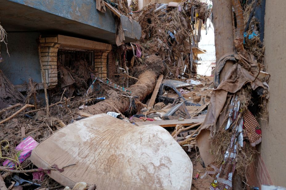 Debris is piled up in Derna on September 16.