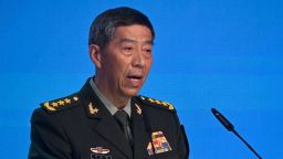 China's Defence Minister Li Shangfu addresses a speech during the Moscow Conference on International Security in Kubinka, in the outskirts of Moscow, on August 15, 2023. Russian defence minister said on August 15, 2023, that Ukraine's military resources were "almost exhausted", despite support from the West. (Photo by Alexander NEMENOV / AFP) (Photo by ALEXANDER NEMENOV/AFP via Getty Images)