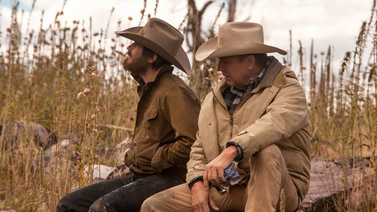 Cole Hauser and Kevin Costner in "Yellowstone." 