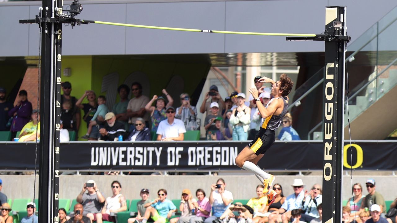 Mandatory Credit: Photo by STEVE DIPAOLA/EPA-EFE/Shutterstock (14105870v)Armand Duplantis of Sweden clears a world record height of 6.23m in the Men's Pole Vault at the Prefontaine Classic Diamond League Finals in Eugene, USA, 17 September 2023.Prefontaine Classic Diamond League Finals, Eugene, USA - 17 Sep 2023