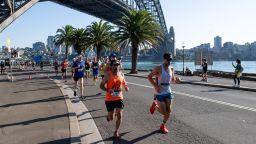 Mandatory Credit: Photo by STEVE MARKHAM/EPA-EFE/Shutterstock (14103710g)Marathon participants run through The Rocks during the 2023 Sydney Marathon in Sydney, Australia, 17 September 2023.2023 Sydney Marathon, Australia - 17 Sep 2023