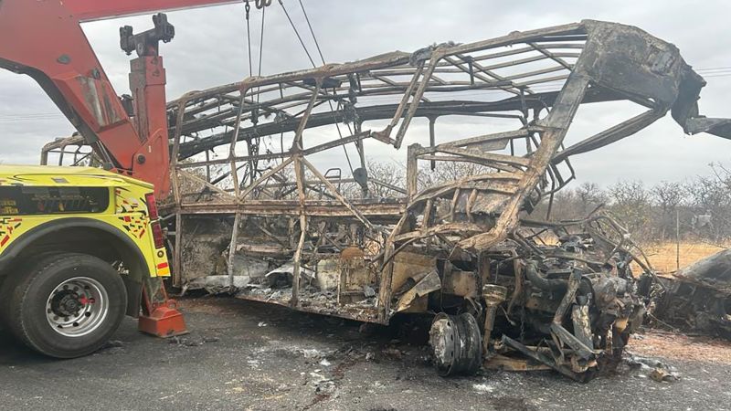 South Africa: At least 20 people killed when a bus burst into flames after a head-on collision