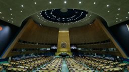 The UN General Assembly Hall is empty before the start of the SDG Moment event as part of the UN General Assembly 76th session General Debate at United Nations Headquarters, on September 20, 2021 in New York. 