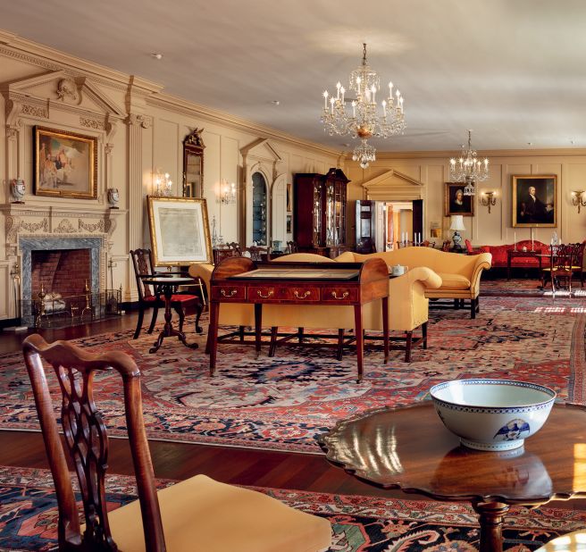 The John Quincy Adams State Drawing Room. The reception rooms, as well as the antiques and artifacts therein, "(celebrate) all people who aspire to be free and to shape their own futures," John Kerry writes in his foreword to "America's Collection."