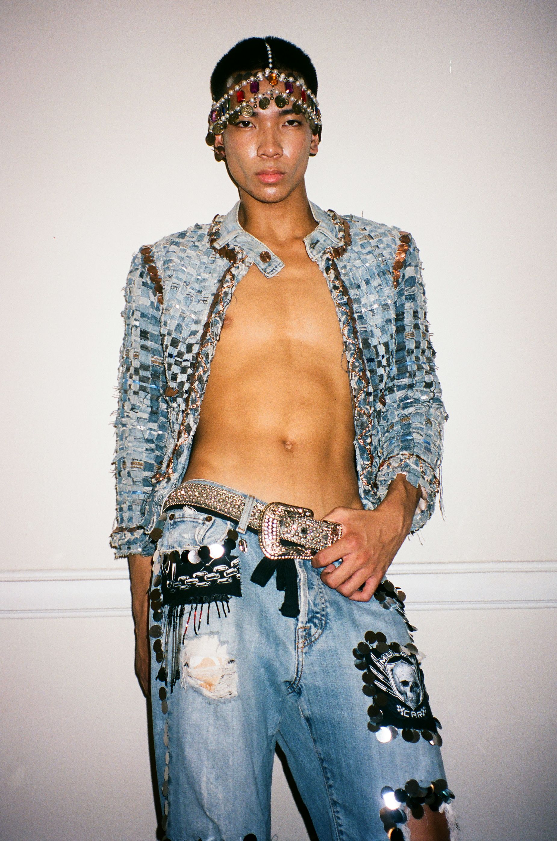 In addition to intricate, embellished denim pieces, Uribe highlighted his take on Zoot suits and a series of gowns featuring basketball net weaving as emblematic of the brand's aesthetic past, present and future.