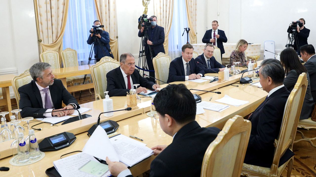 Russia's Foreign Minister Sergei Lavrov and China's Director of the Office of the Central Foreign Affairs Commission Wang Yi attend a meeting in Moscow, Russia September 18, 2023. Russian Foreign Ministry/Handout via REUTERS ATTENTION EDITORS - THIS IMAGE WAS PROVIDED BY A THIRD PARTY. NO RESALES. NO ARCHIVES. MANDATORY CREDIT.