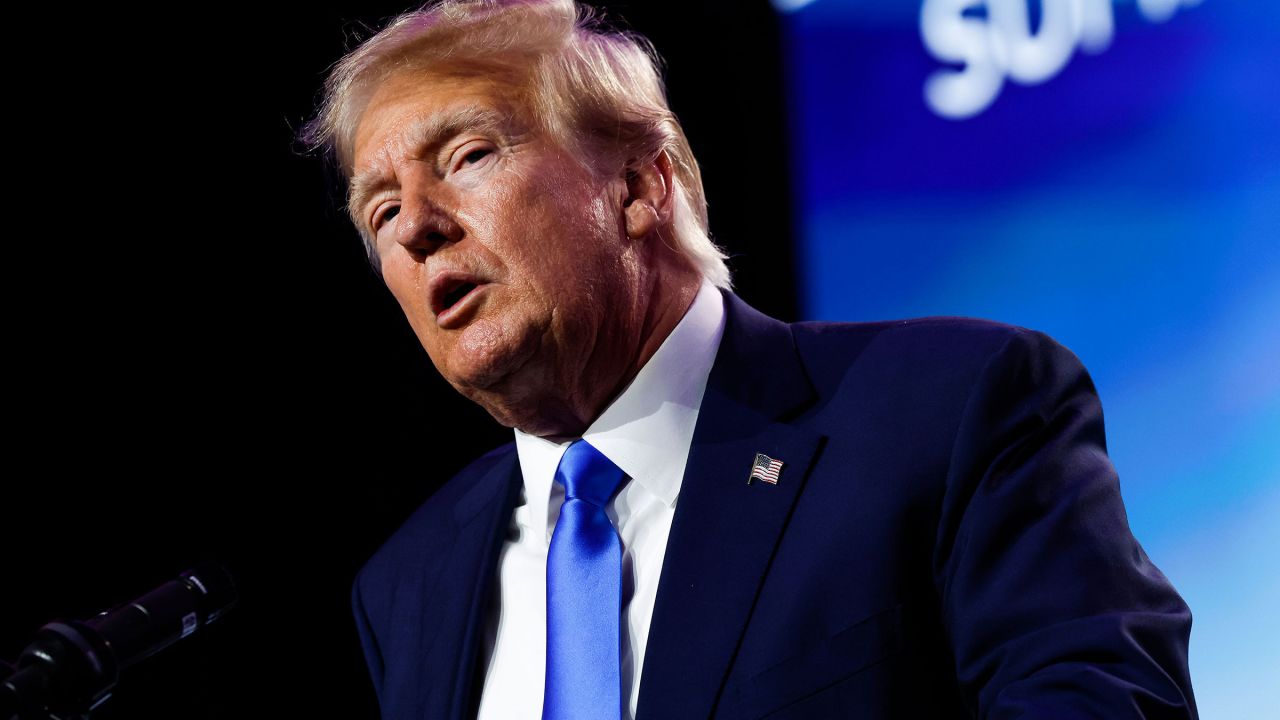 Republican presidential candidate and former President Donald Trump speaks at the Pray Vote Stand Summit at the Omni Shoreham Hotel on September 15, 2023 in Washington, DC. 