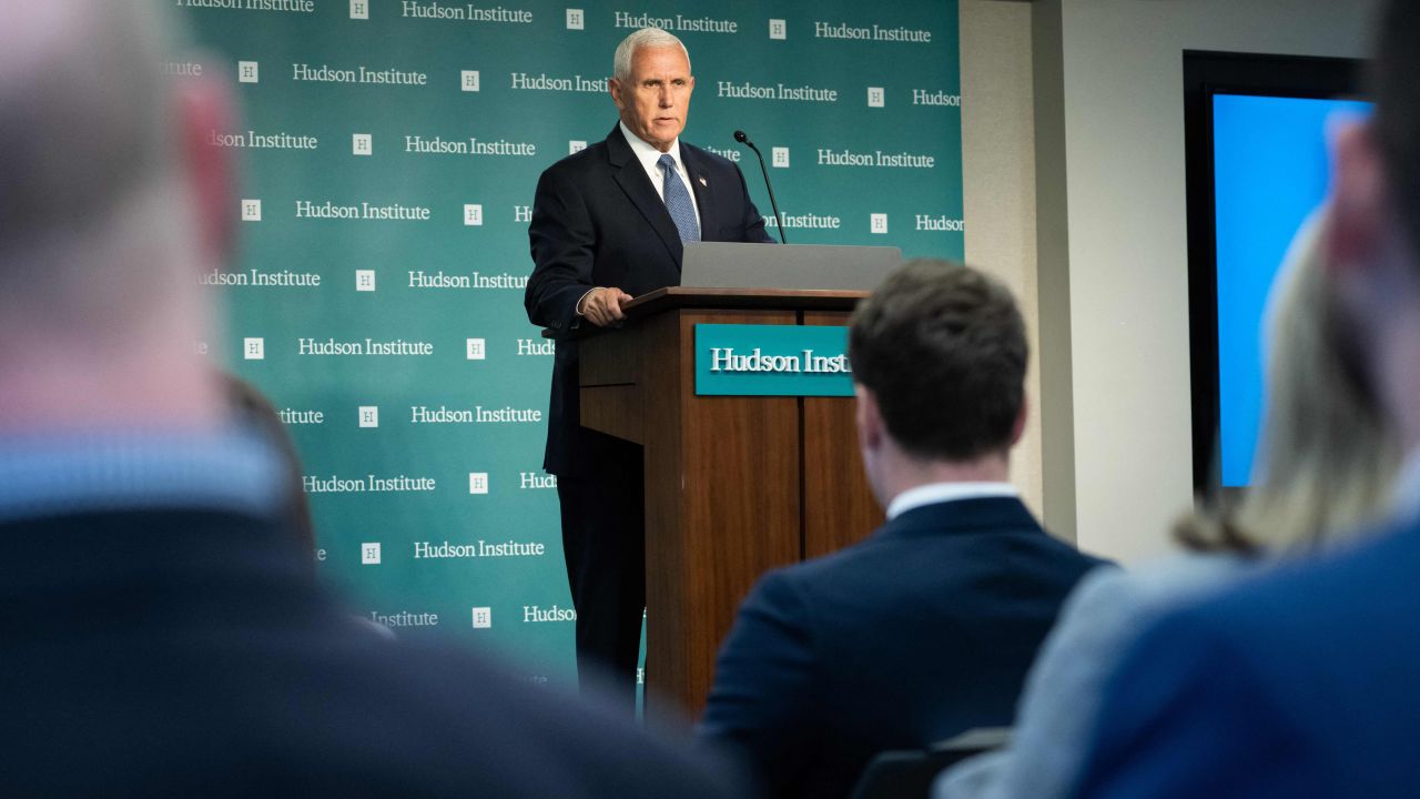 Former Vice President Mike Pence delivers a foreign policy address focused on China at the Hudson Institute in Washington, DC, on September 18, 2023.