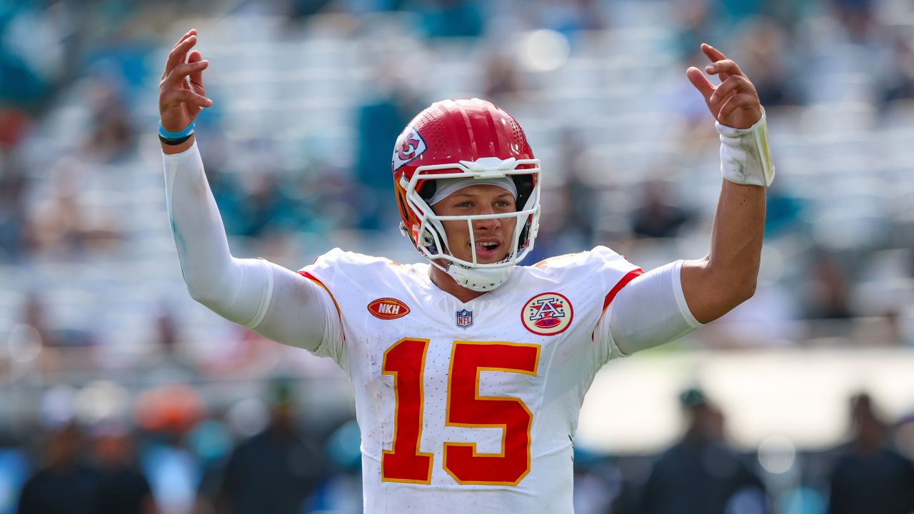 Kansas City Chiefs quarterback Patrick Mahomes during the last moments of an NFL football game against the Jacksonville Jaguars on Sunday, Sept. 17.