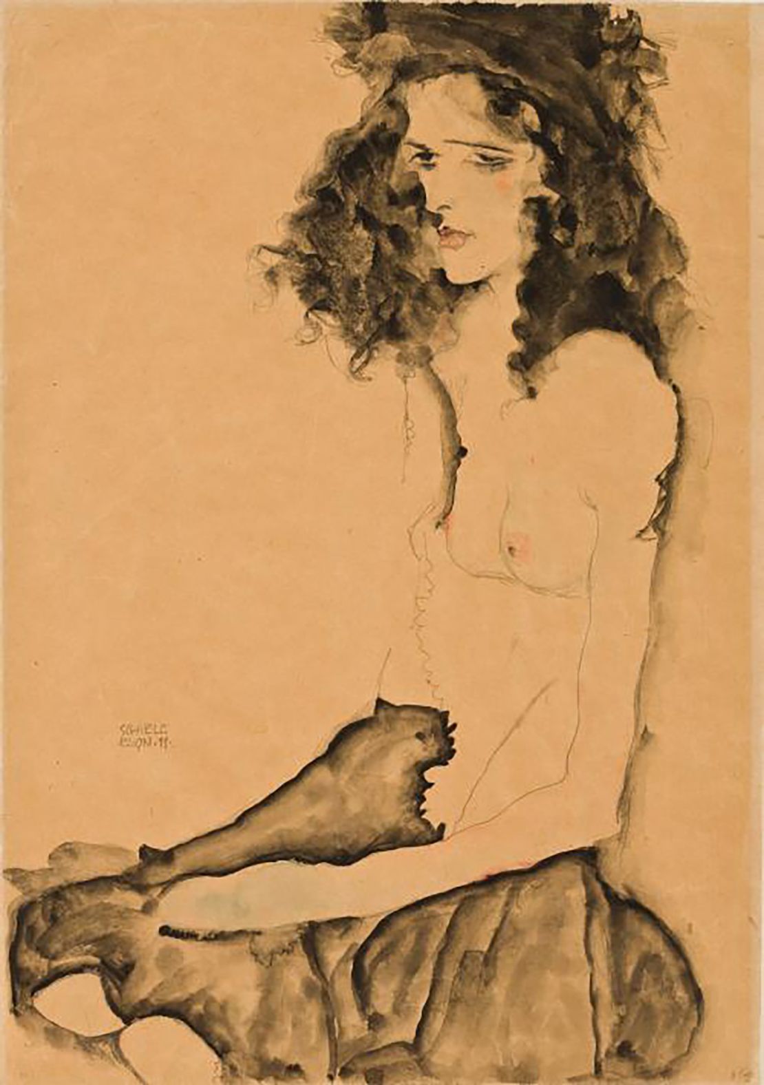 Egon Schiele's "Girl with Black Hair" is among the works that the heirs of Jewish collector Fritz Grünbaum say were stolen by the Nazis during World War II.