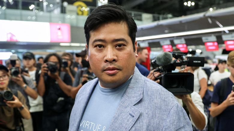 Vacharaesorn Vivacharawongse, Thailand's King Maha Vajiralongkorn's son, looks on at Bangkok's Suvarnabhumi international airport as he heads back to the United States after a surprise visit to the kingdom after living abroad for 27 years, Thailand, August 14, 2023. REUTERS/Athit Perawongmetha