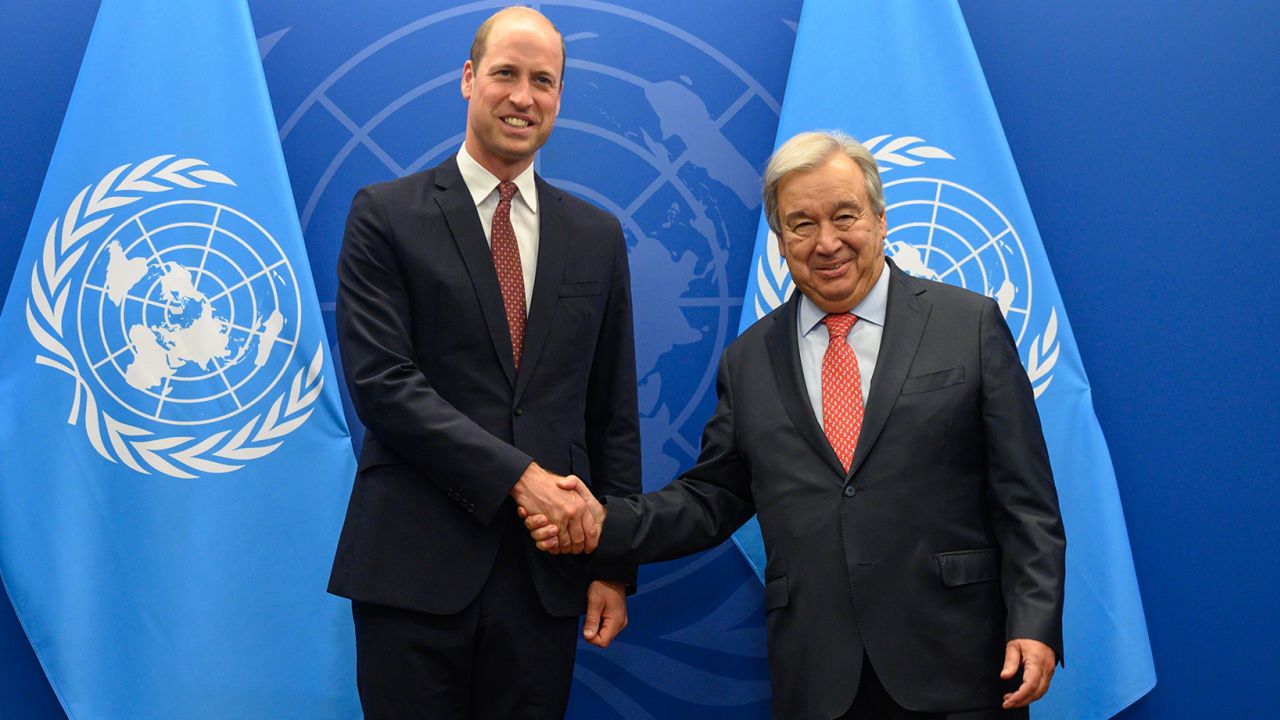 NEW YORK, NEW YORK - SEPTEMBER 18:  Prince William, Prince of Wales meets with U.N. Secretary-General António Guterres at the United Nations headquarters on September 18, 2023 in New York City. (Photo by Ed JONES / POOL / AFP - Pool/Getty Images)