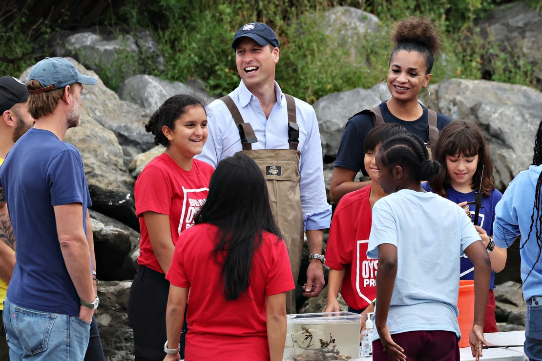 Prince William speaks with kids as he visits Billion Oyster Project in New York City on Monday. 