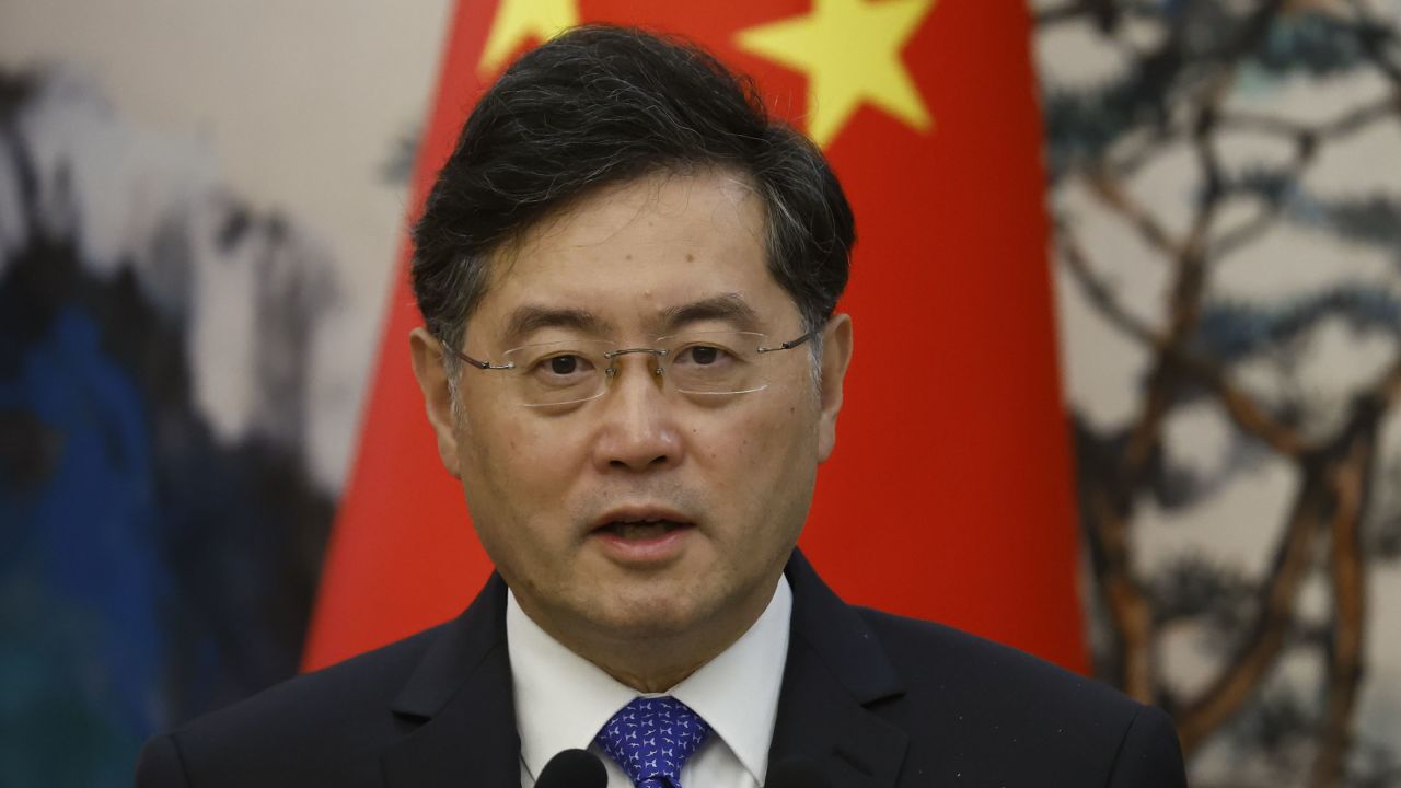 Then-Chinese Foreign Minister Qin Gang speaks at a news conference in Beijing on May 23, 2023.