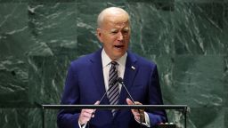 US President Joe Biden addresses the 78th Session of the UN General Assembly in New York on September 19. (Mike Segar/Reuters)