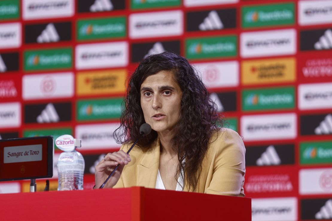 Mandatory Credit: Photo by Rodrigo Jimenez/EPA-EFE/Shutterstock (14107620f)The new national coach Montse Tome offers a press conference to announce the players called up for the Nations League matches, in Madrid, Spain, 18 September 2023. The national women's team plays against Sweden on 22 September and against Switzerland on 26 September. The Spanish Football Federation (RFEF) urged the national team's players 'to join the change led' by the organization and guaranteed them 'a safe environment' for their return to the team, with the new coach, Montse Tome.Montse Tome call up the Spanish women national team, Madrid, Spain - 18 Sep 2023