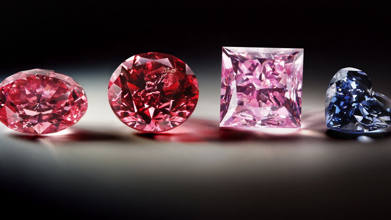 Selected faceted, 'fancy' colored diamonds from the Argyle diamond mine.