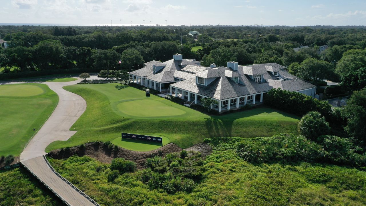 HOB SUND, FL - MAY 23: A drone overlooks the clubhouse prior to the Medalist Golf Club Tournament: Charity Champions on May 23, 2020 in Hob Sound, Florida.  (Contest photo by Cliff Hawkins/Getty Images)