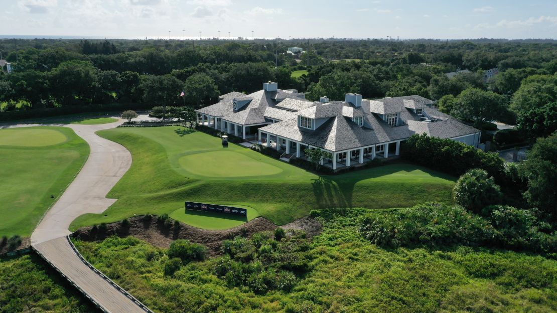 HOBE SOUND, FLORIDA - MAY 23: An aerial drone view of the clubhouse prior to The Match: Champions For Charity at Medalist Golf Club on May 23, 2020 in Hobe Sound, Florida. (Photo by Cliff Hawkins/Getty Images for The Match)