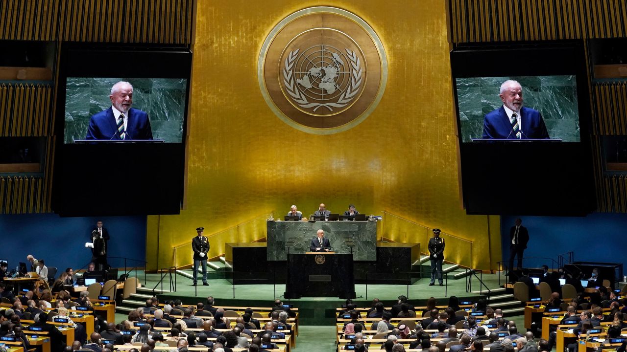 Brazil's president addresses the 78th session of the United Nations General Assembly, Tuesday, Sept. 19, 2023. 