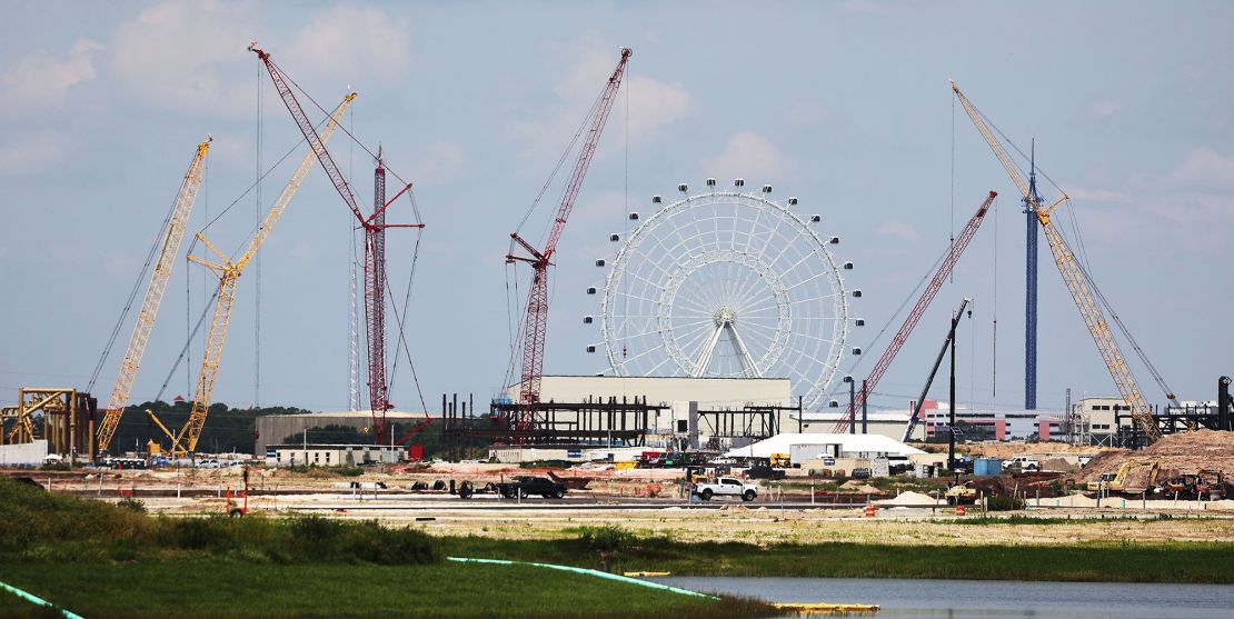 Construction of Universal's Epic Universe theme park, seen along Destination Parkway, on Aug. 16, 2022, in Orlando, Florida.