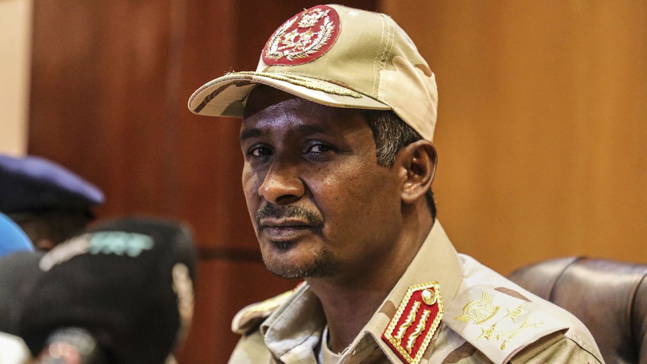 Rapid Support Forces leader Gen. Mohamed Hamdan Dagalo (Hemedti) speaks at a press conference in Khartoum, Sudan, in April 2019.