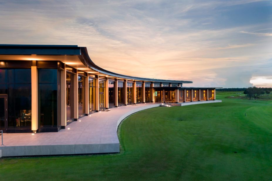 The 15,000-square-foot clubhouse -- home to locker rooms, lounge areas, dining and kitchen areas, and even a shop -- was designed and built by Miami-based firm Nichols Architects. 