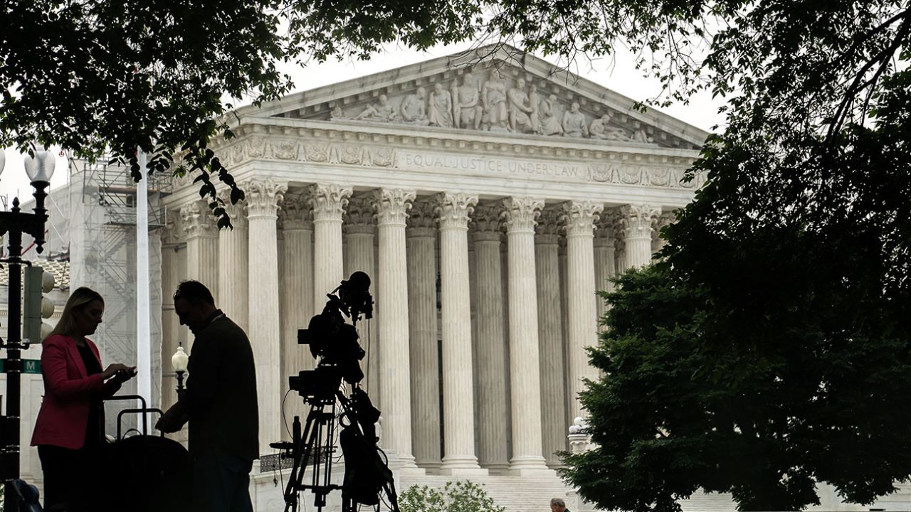 Cameras set up outside the US Supreme Court in Washington, DC, US, on Friday, June 16, 2023. The Supreme Court this month gave an unexpected boost to the Voting Rights Act, rejecting a Republican-drawn congressional map in Alabama and upholding a decision that requires a second majority Black district. Photographer: Nathan Howard/Bloomberg via Getty Images