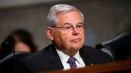 Sen. Bob Menendez, a Democrat from New Jersey, during a Senate Banking, Housing, and Urban Affairs Committee hearing in Washington, DC, on Tuesday, May 16, 2023. 