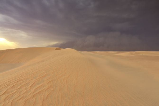 Al-Sayegh hopes that her storm chasing in the Middle East will unravel some of the mysteries of weather phenomena in the region. Pictured, a Haboob surges over the Al Salmi Desert in Kuwait, in 2015. 