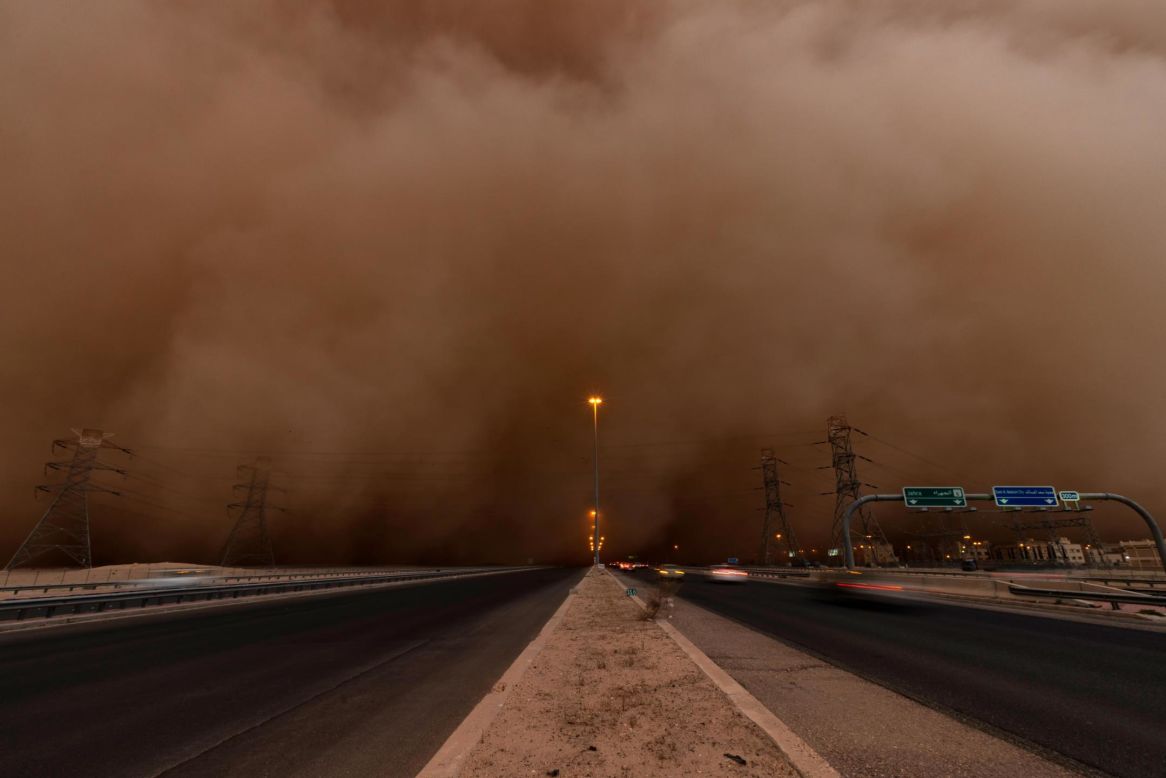 Storm chasing is a dangerous hobby, but Al-Sayegh says she always has an exit plan. Here, a Haboob engulfs the highway in Al-Jahra, Kuwait, 2018. 