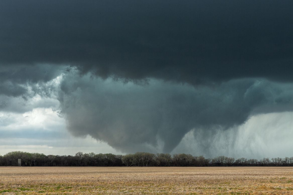 Storm chasing isn't just about climate issues for Al-Sayegh, it's also about liberation and the thrill of the chase. Pictured, a tornado over the plains of Kansas, 2018.