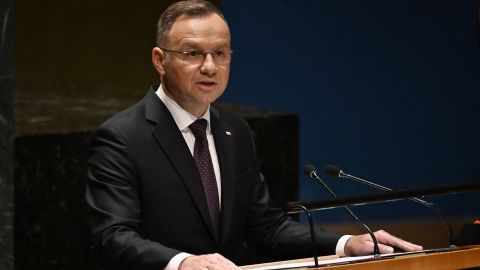 Polish President Andrzej Duda addresses the 78th United Nations General Assembly at UN headquarters in New York City on September 19, 2023. (Photo by Ed JONES / AFP) (Photo by ED JONES/AFP via Getty Images)