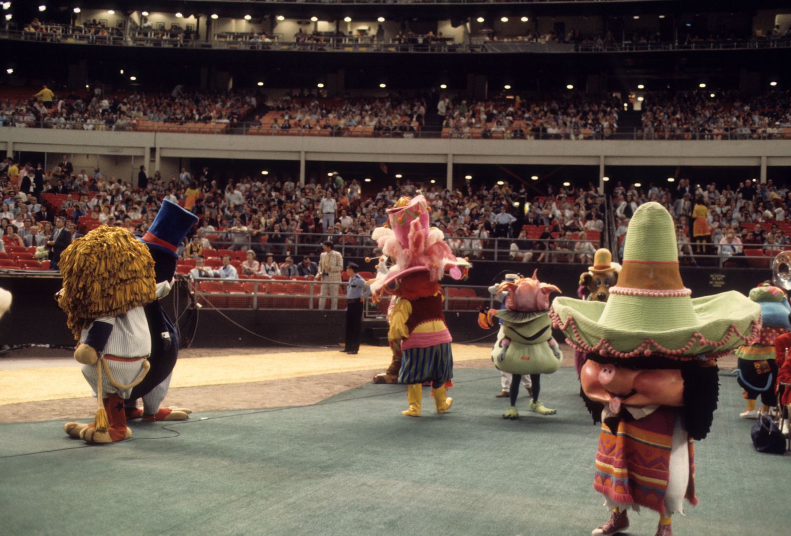 Various mascots appear at the event.