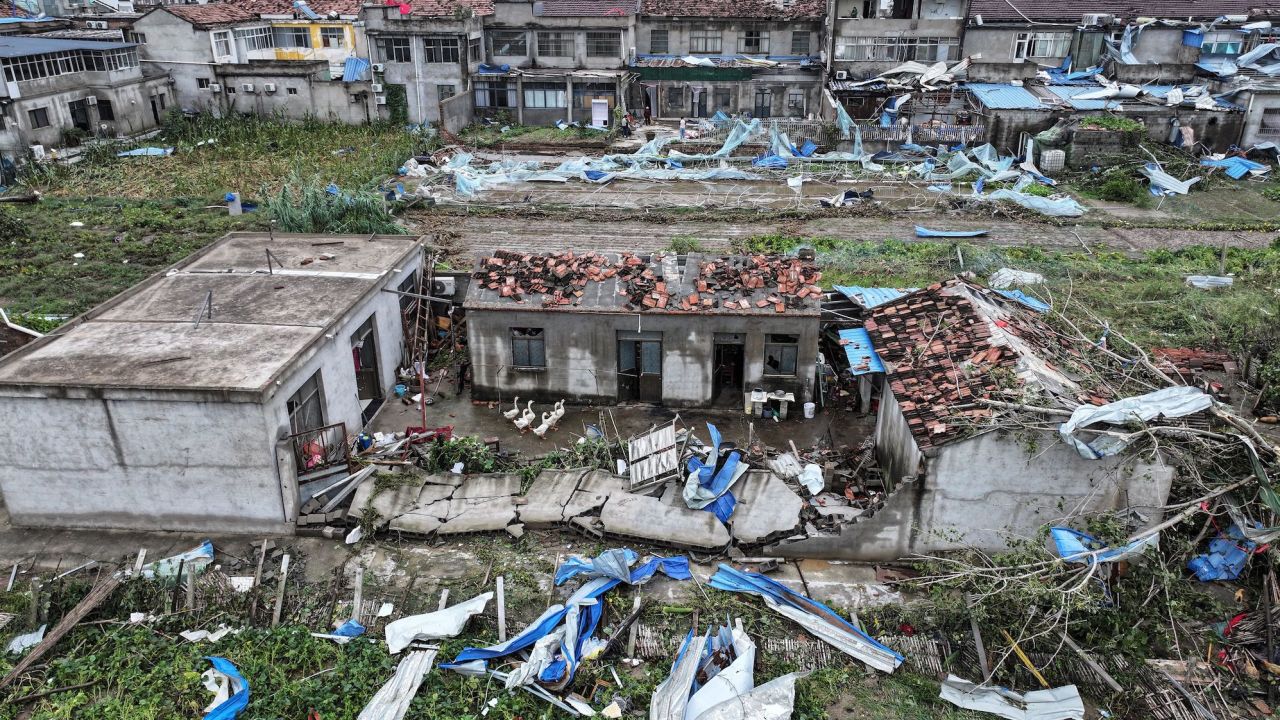 Buildings damaged by the tornado in Suqian, pictured on Wednesday.