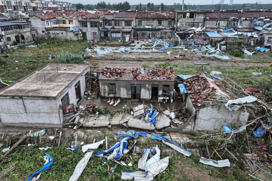 Buildings damaged by the tornado in Suqian, pictured on Wednesday.