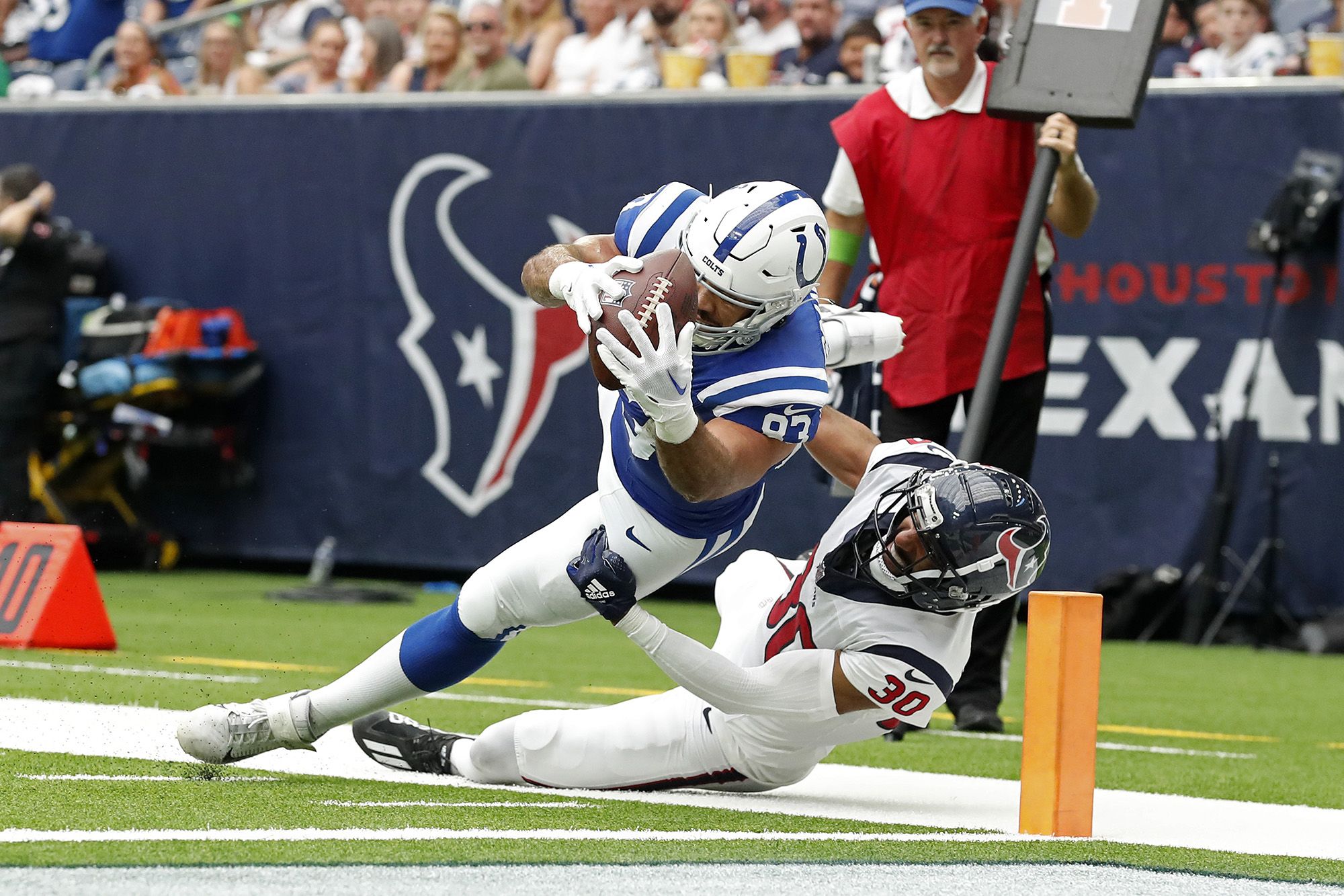 Indianapolis Colts tight end Kylen Granson (83) celebrates leaving