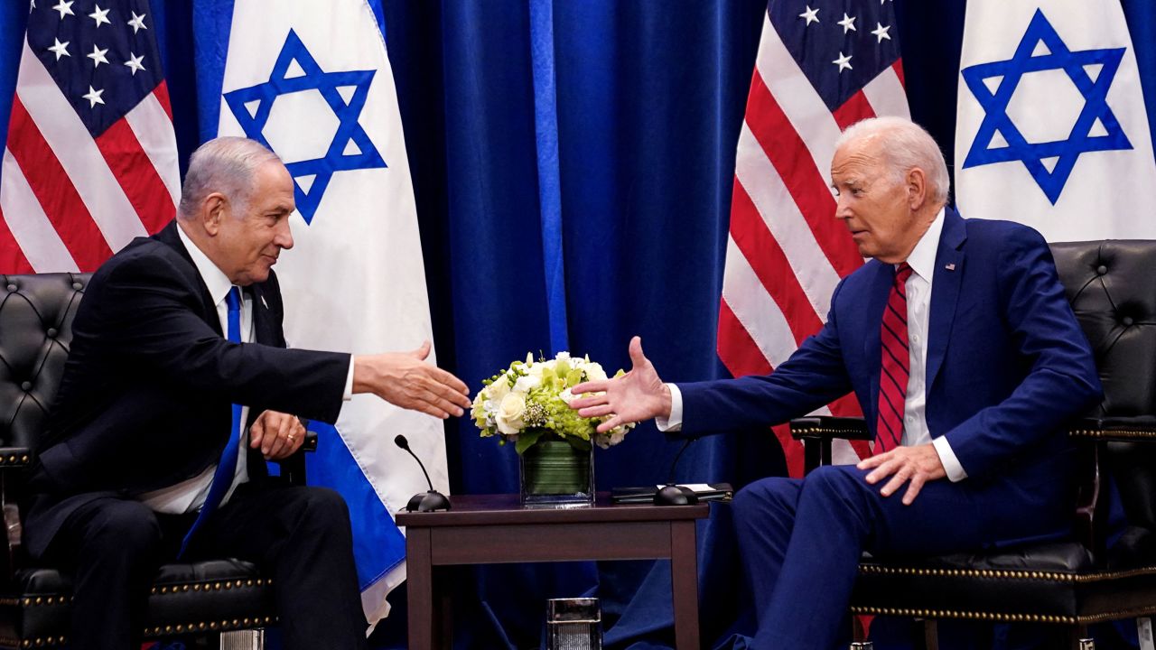  Президентът на САЩ Джо Байдън провежда двустранна среща с израелския премиер Бенямин Нетаняху в кулоарите на Общото събрание на ООН в Ню Йорк на 20 септември 2023 г. 