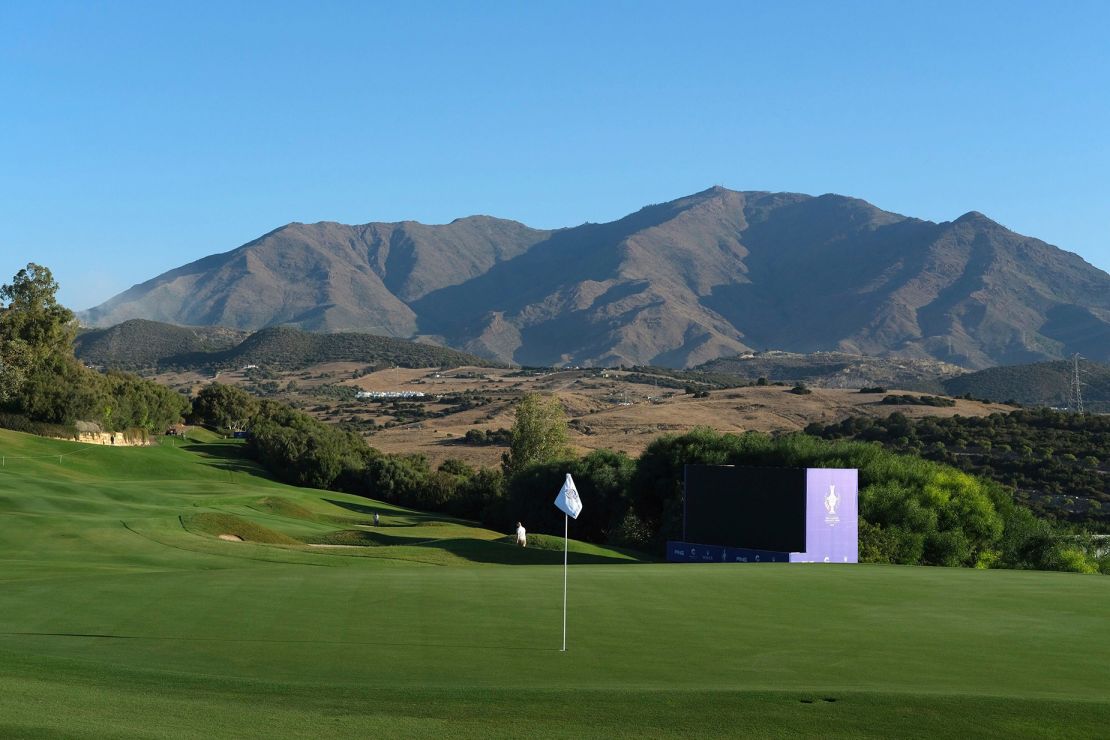 Spain: The Solheim Cup at Finca Cortesin, Manilva, Spain on 19 September 2023: Pictured: A general view of the 9th green looking back towards the tee (Photo by Alex Todd/Sportpix/SIPA USA)(Sipa via AP Images)