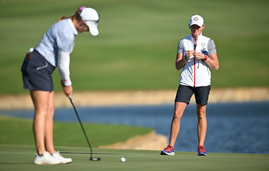 CASARES, SPAIN - SEPTEMBER 20: Stacy Lewis, captain of Team USA looks on during practice prior to the The Solheim Cup at Finca Cortesin Golf Club on September 20, 2023 in Casares, Spain. (Photo by Stuart Franklin/Getty Images)